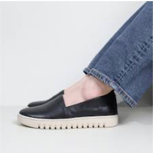 Vionic Shoes - Vionic Uptown A-Line Black Leather Flats Arch Support Comfort Slip-On Shoes